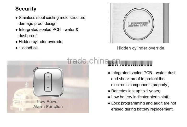 Stainless steel and high quality RF card electric lock for hotel LSD8108