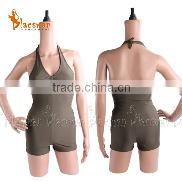 Women's Black Ballet Dance Leotard Halter Strap With Chest Lining