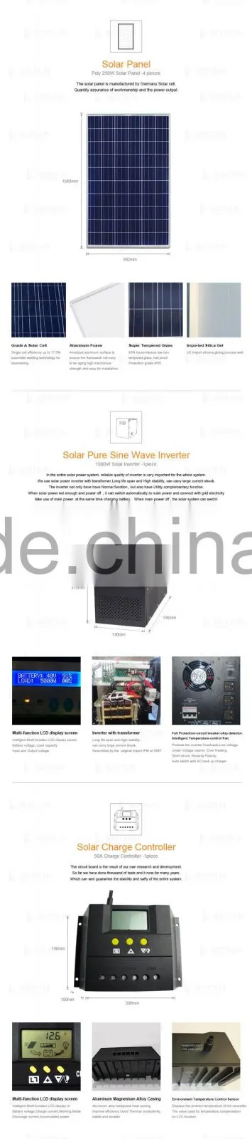 Easy install complete on grid and off grid 1000W home solar electric system