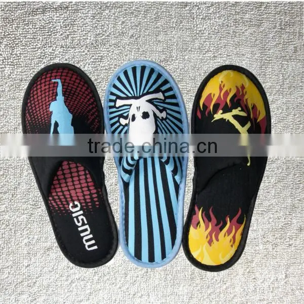 Knitted fabric kids cartoon slippers with colorful printing