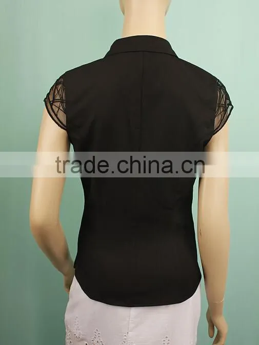 OEM service V neck summer short sleeve ladies work formal shirt YL05485169T