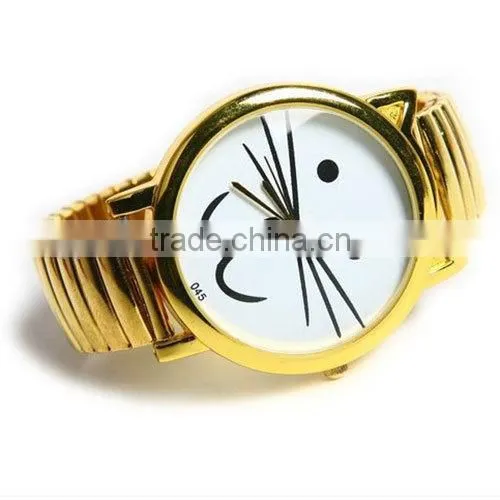 Cat watch kids animal metal cat case leather strap lovely cute watch kids