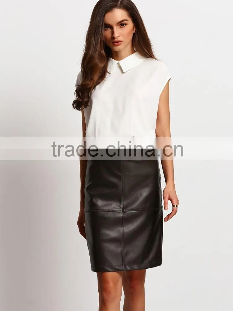 2016 spring summer new arrival midi wrapped bodycon mature woman leather skirt