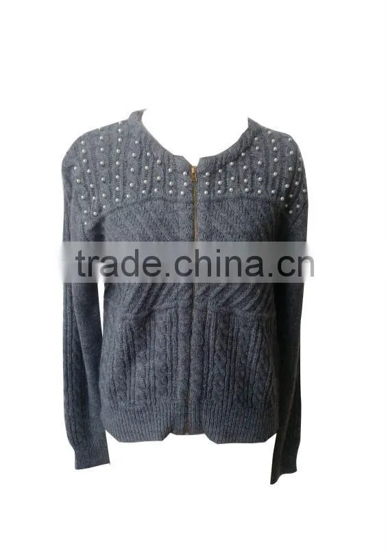2014-2015 new design cardigan sweater with the bead embellishment for lady