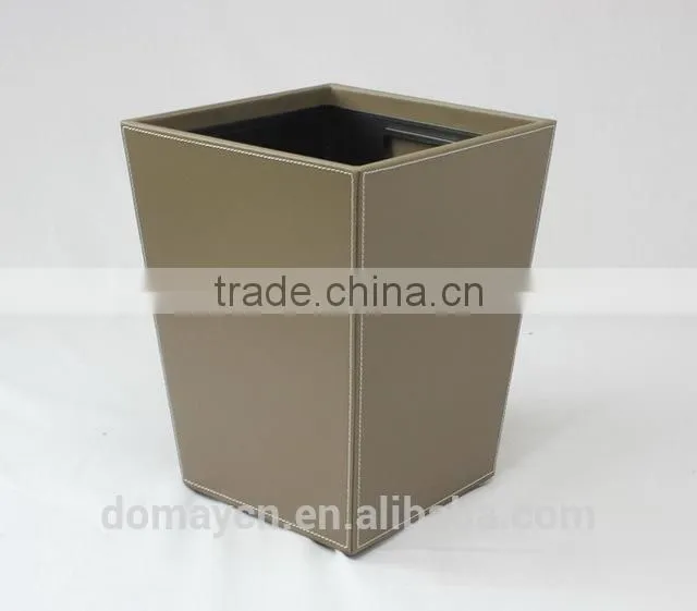 Faux leather waste bin with metal insert