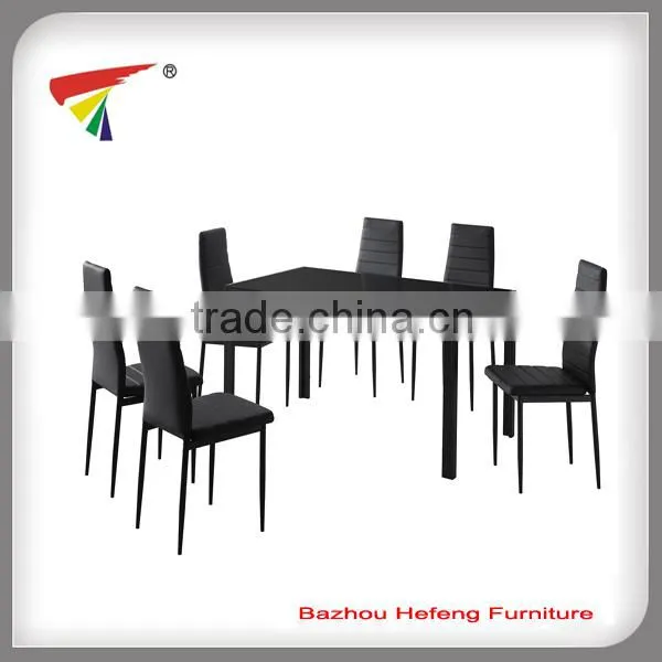 Black Glass Rectangle Dining Table Set and with 4 Faux Leather Chairs Chrome