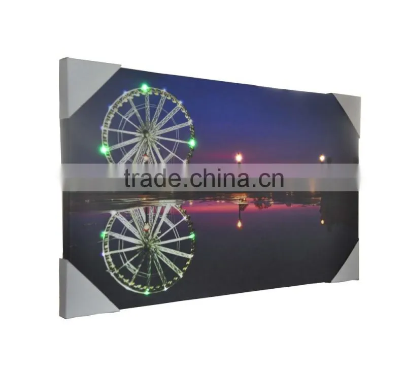Ferris wheel LED lighted canvas wall art printing, beautiful landscape, home decoration