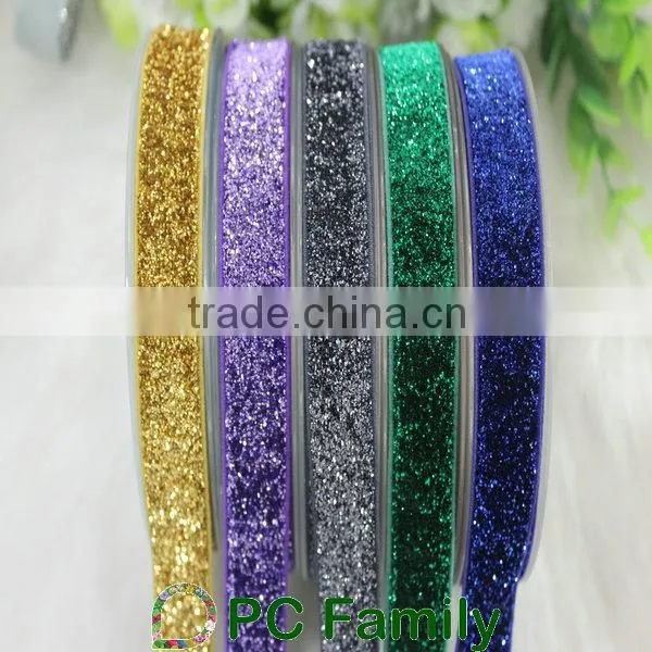 High quality wholesale eco-friendly glitter metallic elastic ribbon