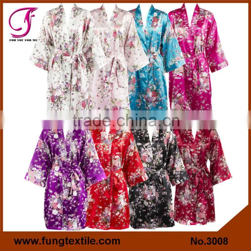 300803 Women Floral Satin Bath Robe