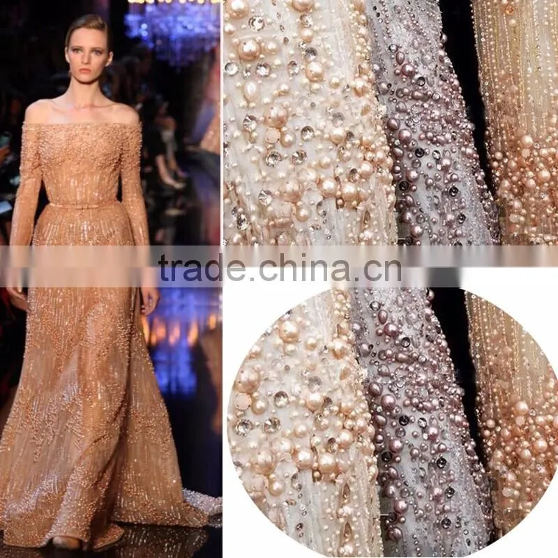 heavy lace fabric Dubai beaded embroidery designs flower lace chemical cord lace fabrics