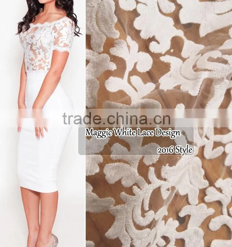 Wholesale Fancy sequins lace fabric for bridal and girls dress white sequined mesh lace french net lace textile