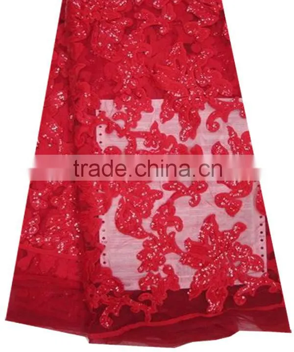 2015 Wholesale New Fantasy African French White Net Sequins Lace Fabric