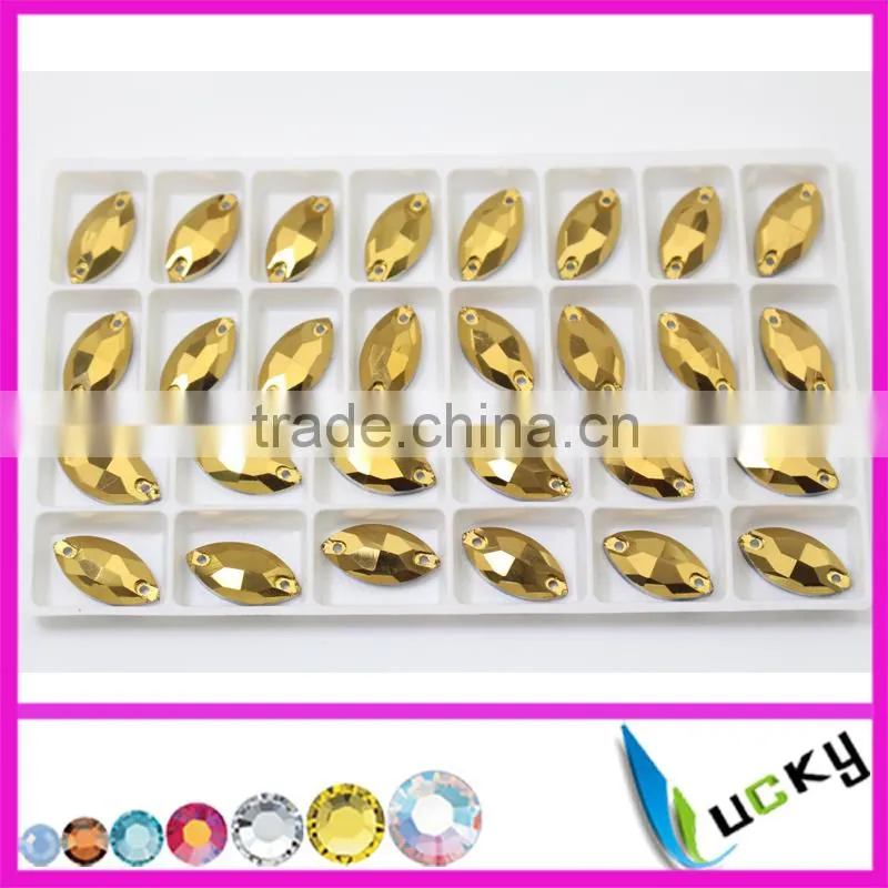 New 2015 design sewing accessories aurum golden hematite color navtte shape crystals for clothing set