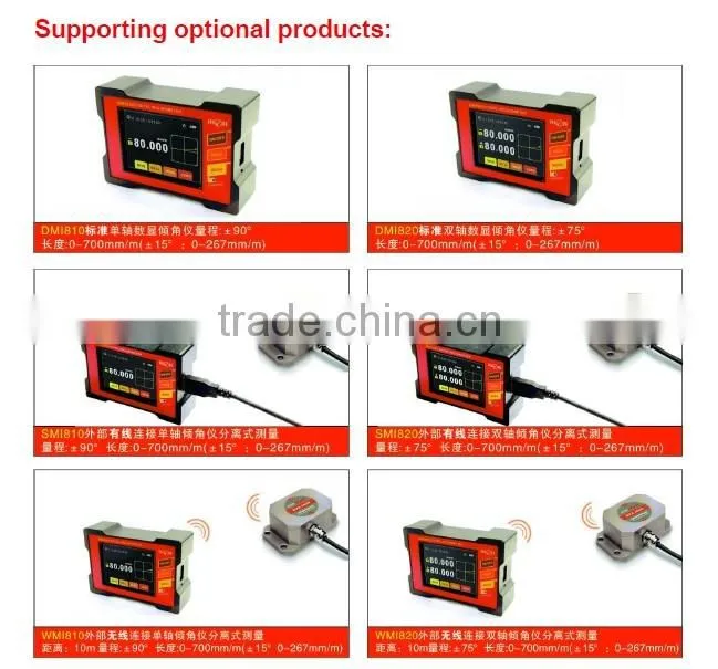 Industy Using Touch Screen Inclinometer Big Measuring Range With High Accuracy 0.003deg mm/deg Dual units Switch