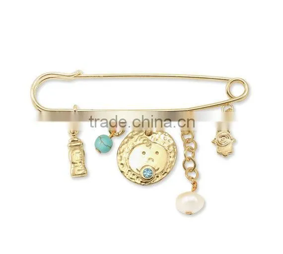 Baby Boy Newborn Gift carriage pin Hamsa Evil Eye Protect elements Gemstone crystal Silver Jewelry