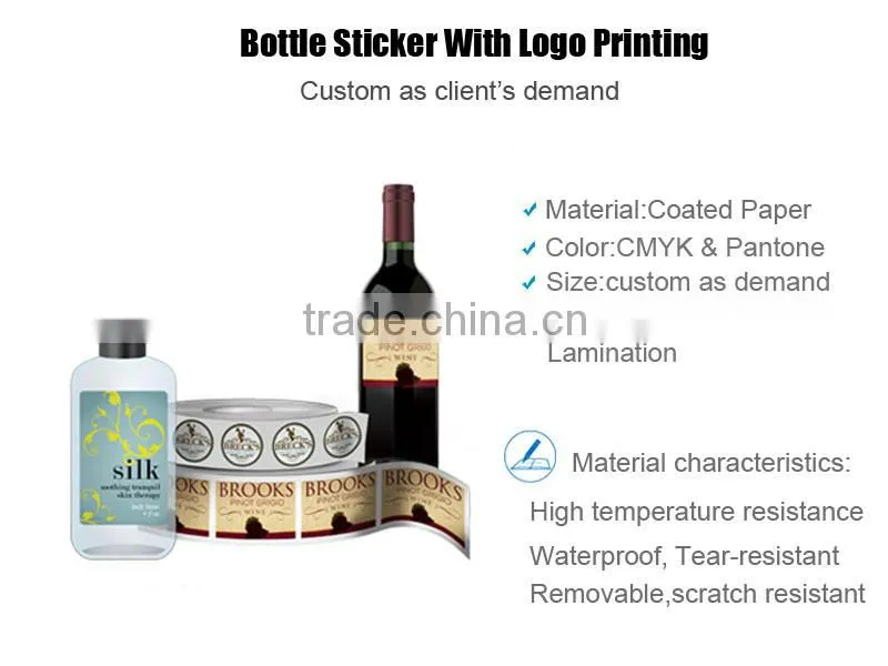 2015 Top Quality Bottle Neck Decal Sticker Label With Logo Printing Factory