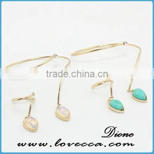 High quality women simple design gold natural stone bead bracelet charms cuff bangles