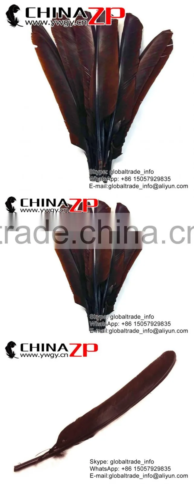 Leading Supplier ZPDECOR Crafts Factory Wholesale Dyed Brown Turkey Pointers Quill Large Feathers for Sale