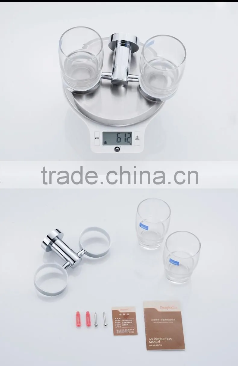 bathroom accessory with copper double cup tumbler holder for hotel family use.