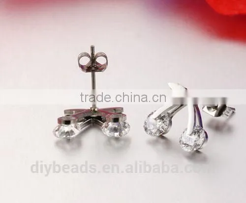 women cherry rose gold plated stainless steel earring