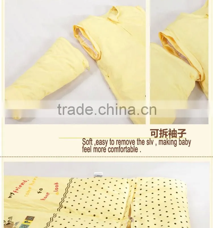Children's 100% cotton baby sleeping bag detachable sleeve and detachable cotton fillings quilt for four seasons pink color