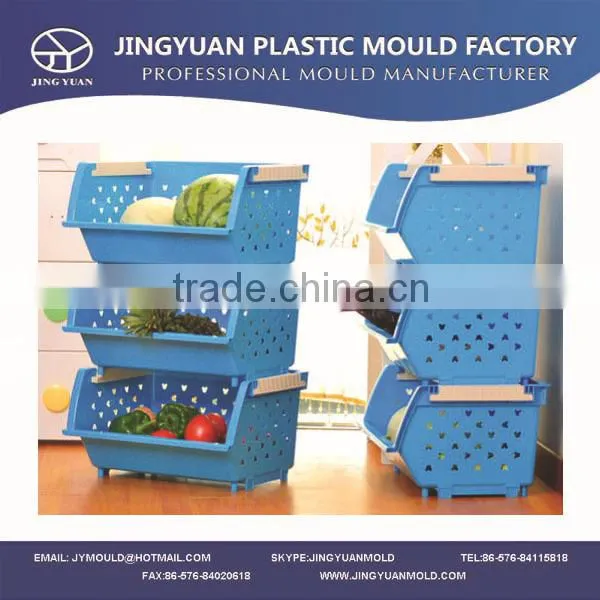 Taizhou OEM plastic household fruit storage crate mould supplier,commodity injection vegetable stackable basket mold manufacture