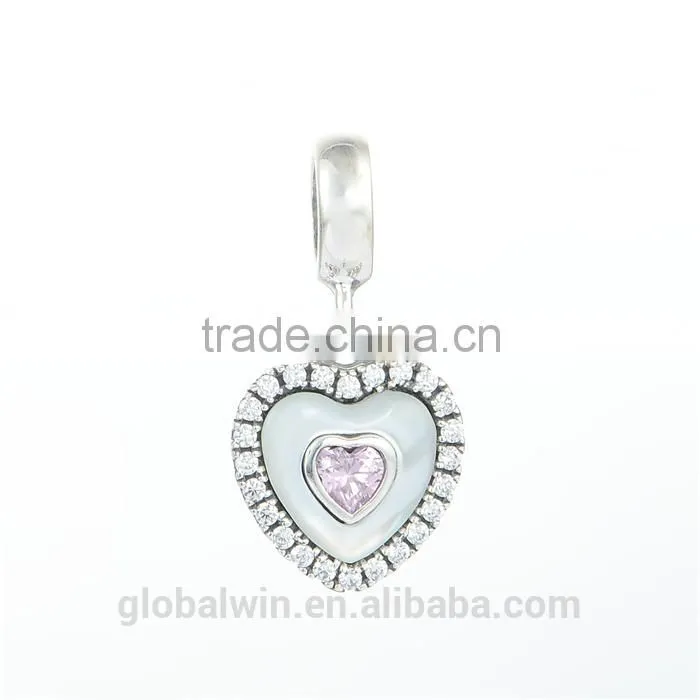 Heart Bead Landing Charms Wholesale European Charm Bracelet Necklace 100% Real 925 Sterling Silver S186 Aaa Cubic Zirconia