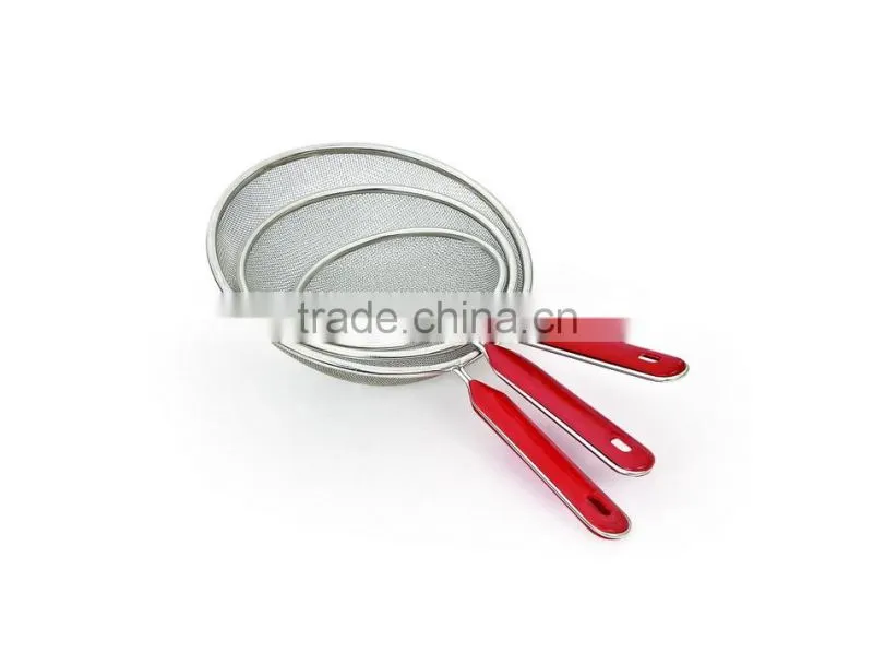 S65 red plastic handle+Zinc plated,frying skimmer 7 sizes floating oil skimmer