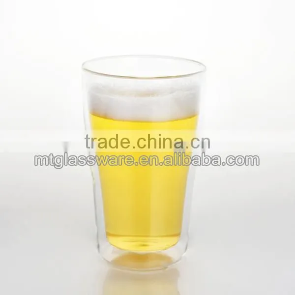 Hand made promotional 562ml double wall clear beer glass