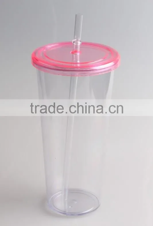 Single Wall Clear Transparent 16oz Plastic Tumbler With Straw And Lids