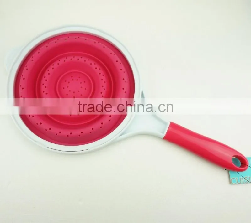 16071 SILICONE Heat resistant foldable silicone pasta strainer Silicone Colander Collapsible Strainer