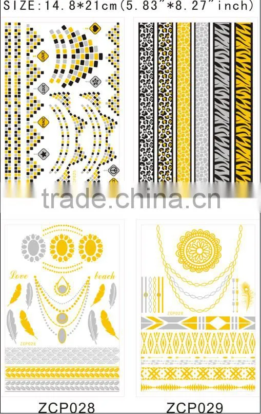 T003-004 Metallic Glitter Removal Gold And Silver Foil Temporary Tattoo