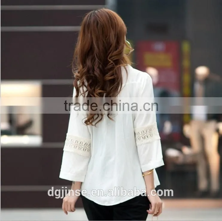 2015 Plus size women clothing ladies slim 6XL floral lace blouse palace Three Quarter sleeve cardigan shirt