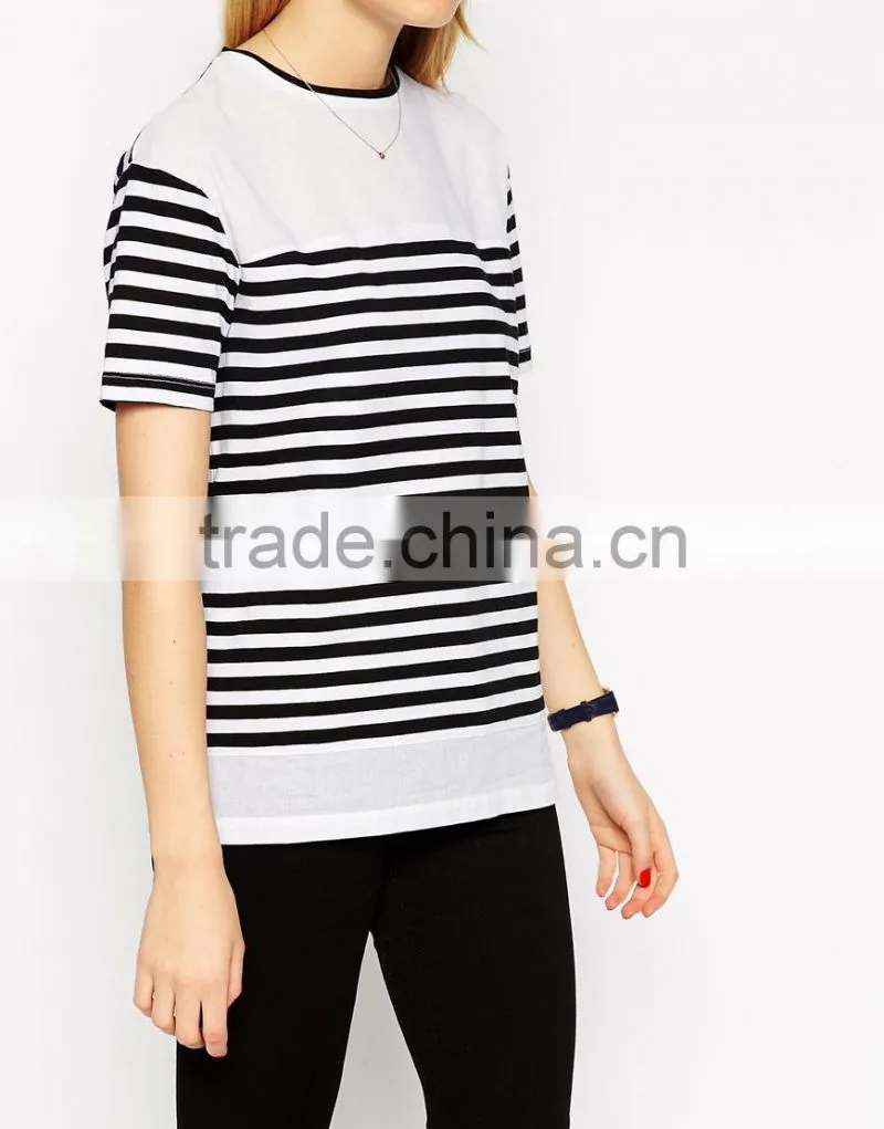 Latest arrival Slash neckline top in Stripe With Woven Panels