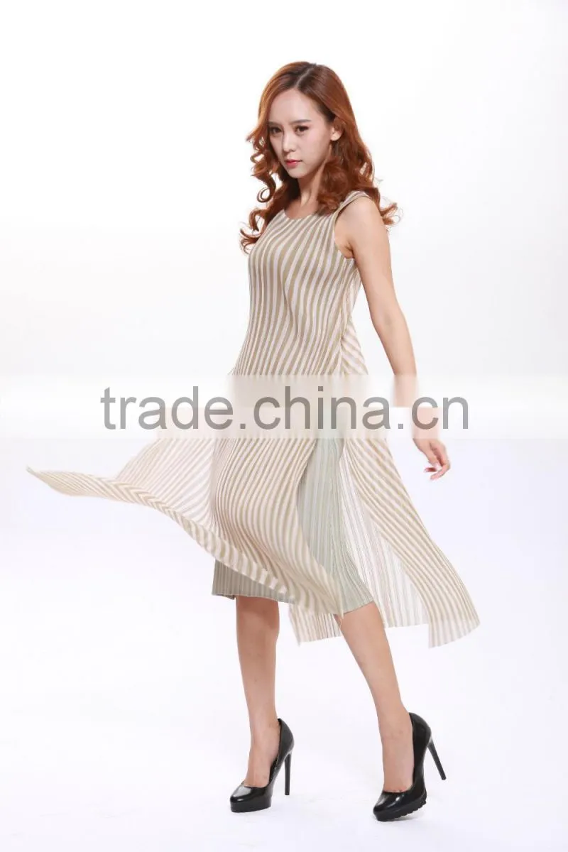 Korean new style vertical stripes tight women crumple dress