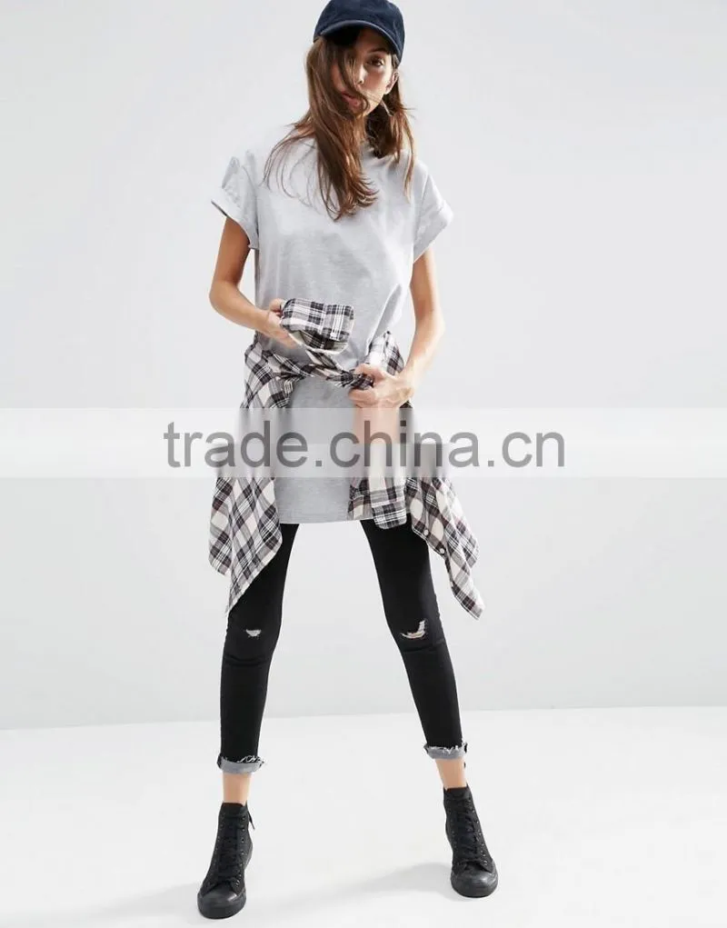 Manufactory Custom Logo Print Longline Short Sleeve Women T Shirt