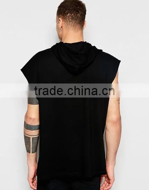 Men logo custom oversized 100% cotton black hooded t-shirt for promotion