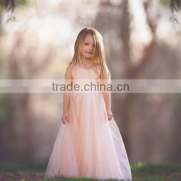 Little Girls Peach Tutu Long Maxi Dress Flower Girls Floor Length Wedding Dress