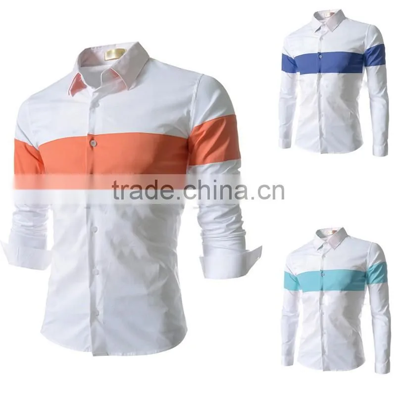 Contrast color long sleeve casual men shirts