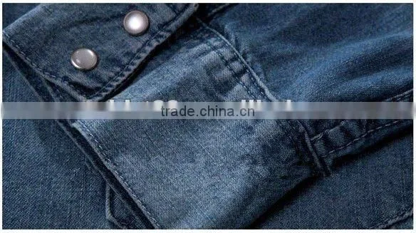denim long sleeve shirts double pockets stitching men shirts