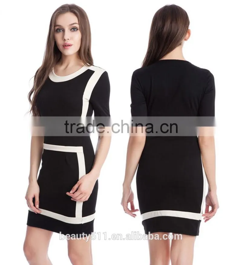 Fashionable pencil skirt Europe and Europe pure color splicing short-sleeved dress with buttock skirt PS03