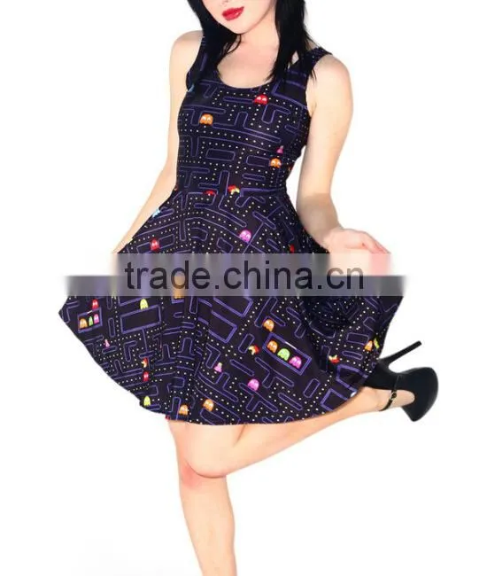 2017 3D Digital Printed Floral Eat Peas pleated dress for women wholesale