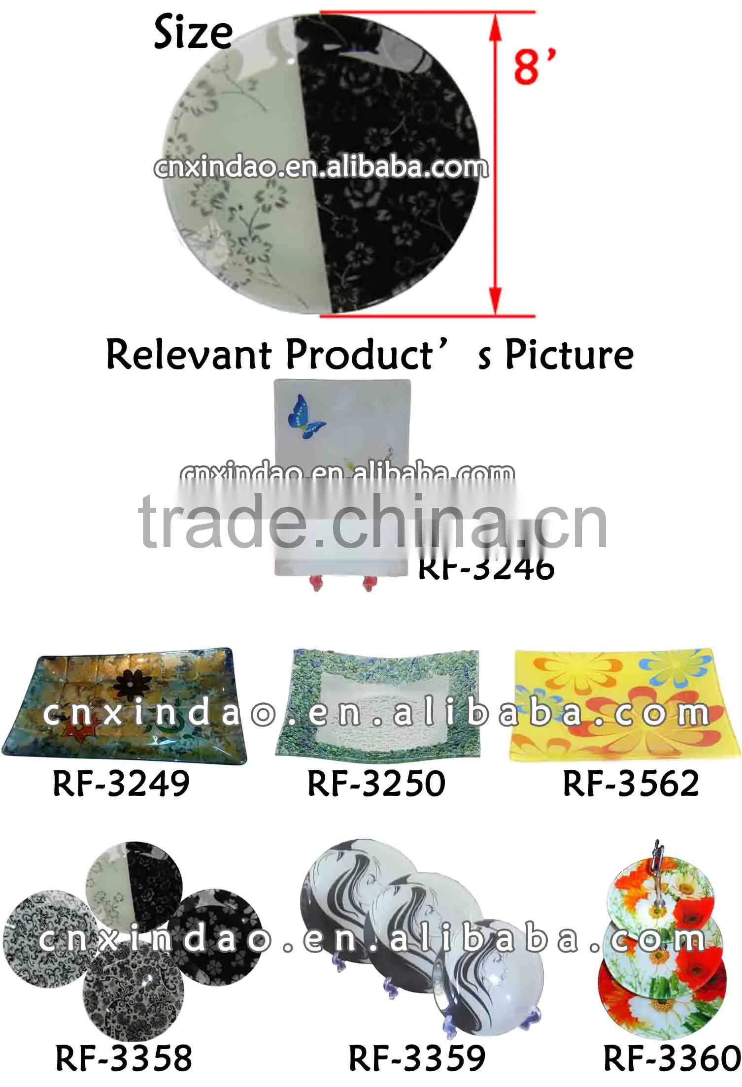 Personalized Flower Designed Round Clear Decorative Grape Plates with Rack