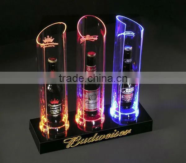 Wholesale nice acrylic beer bottle display rack with LED lights for advertisement display