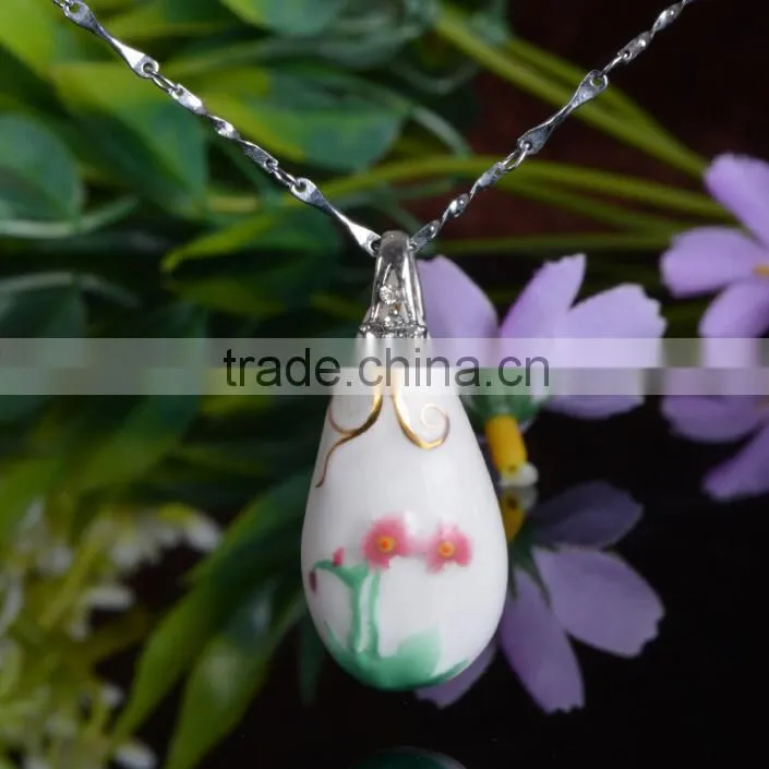 elegant glazed ceramic flower rain drop pendant necklace