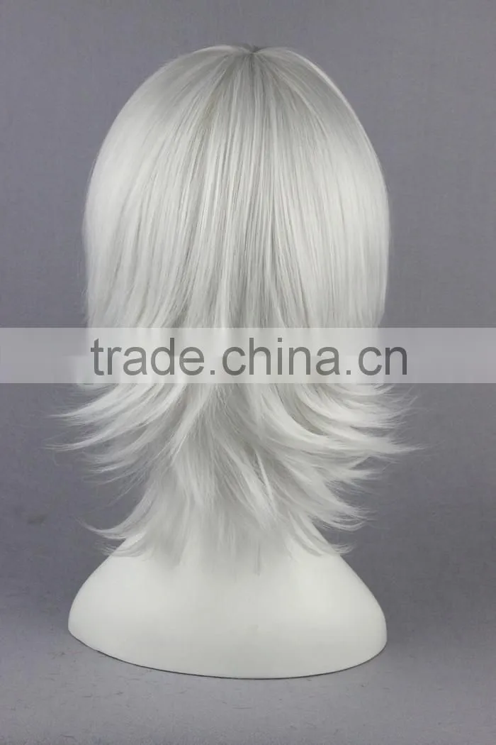 High Quality 35cm Short Curly D.Gray-Man-Allen Walker Silver White Synthetic Anime Wig Cosplay Hair Wig Party Wig