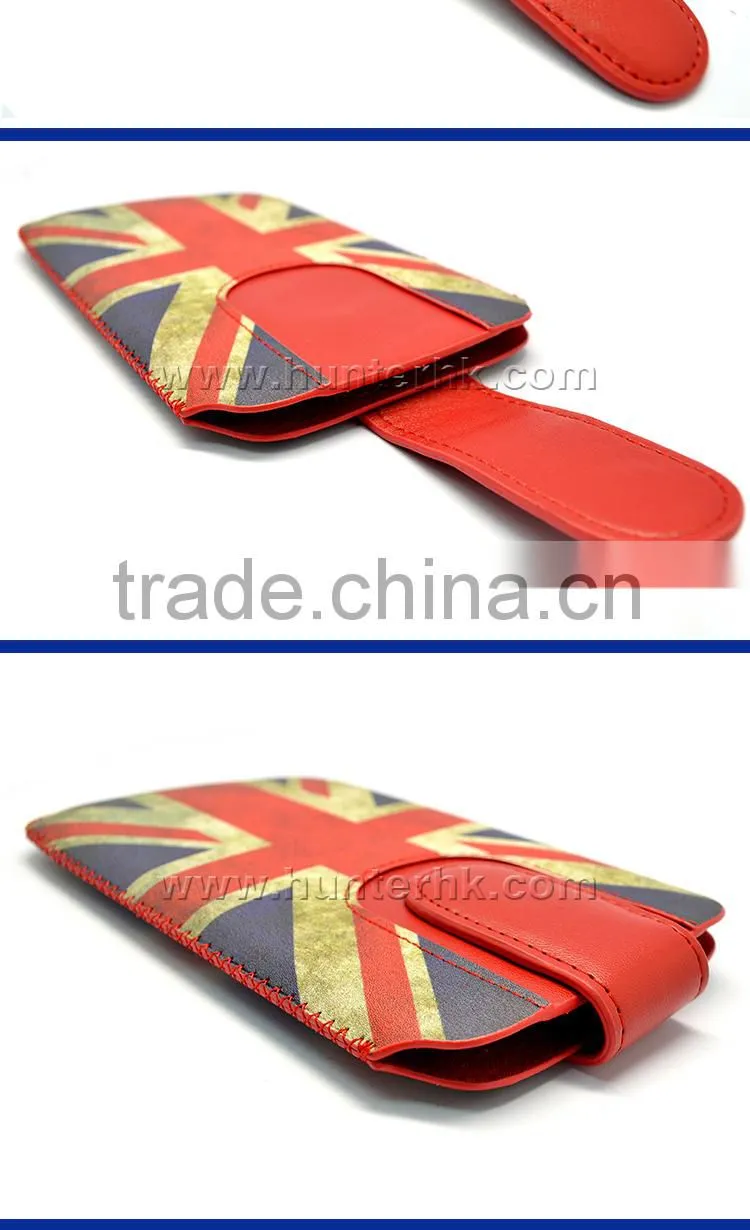 UK Flag Design Genuine Leather Flap Universal Pull Up Pouch