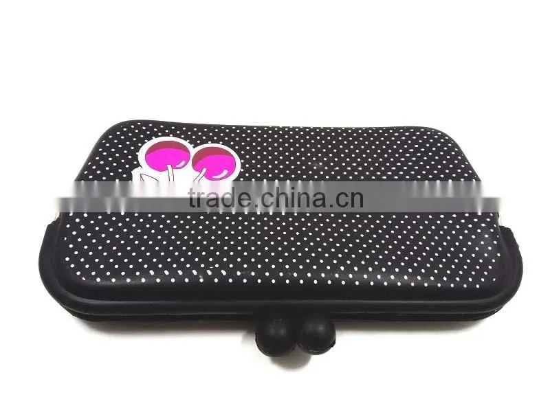 Fashionable Polka Dots Long Purse Silicone Black Clip Cherry Wallet