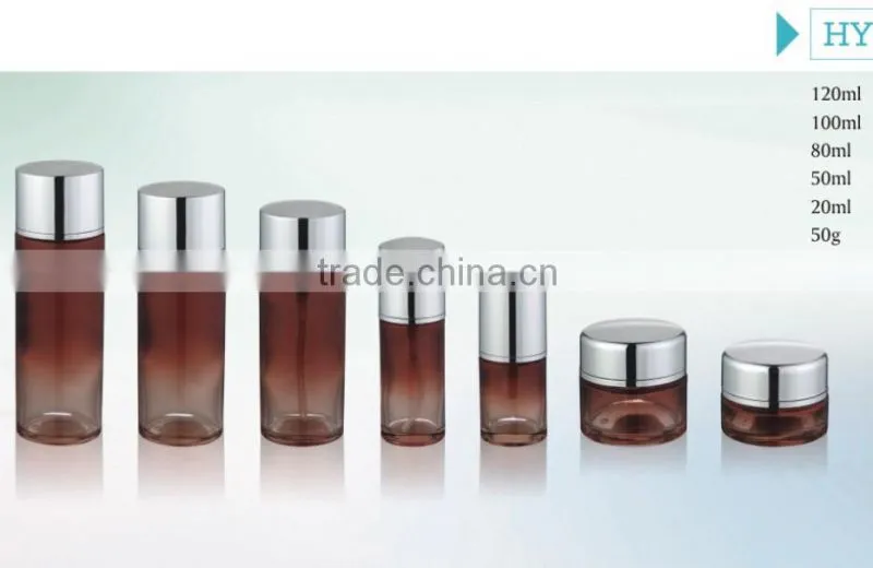 wholesale glass cosmetic bottle with sliver cap and cosmetic cream jar