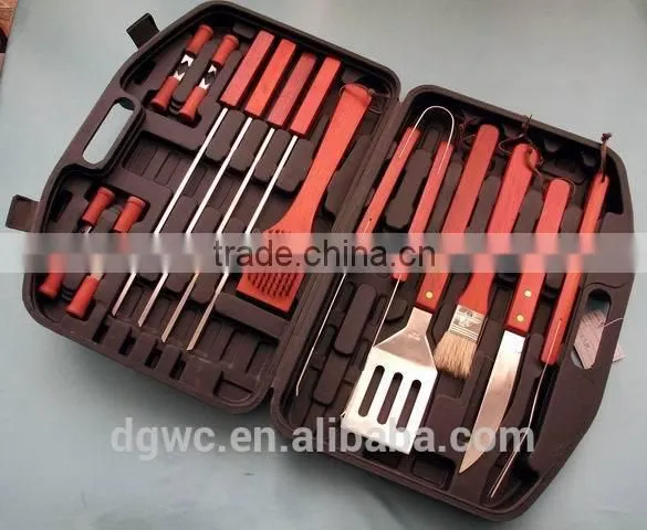 6pcs apron bbq set with wooden tool handle
